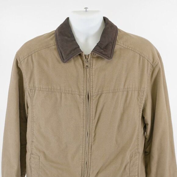 St John's Bay Medium Brown Faux Leather‎ Collar Zip Jacket Flannel Insulated - Picture 1 of 13
